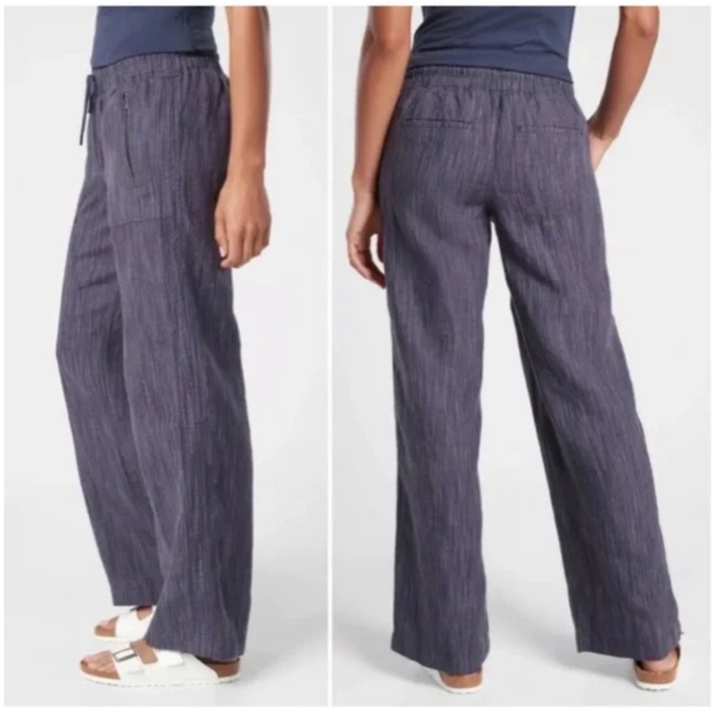 ATHLETA Cabo Linen Wide Leg Pants Blue Relaxed Resort wear Coastal grandma Sz 8 - Picture 9 of 14